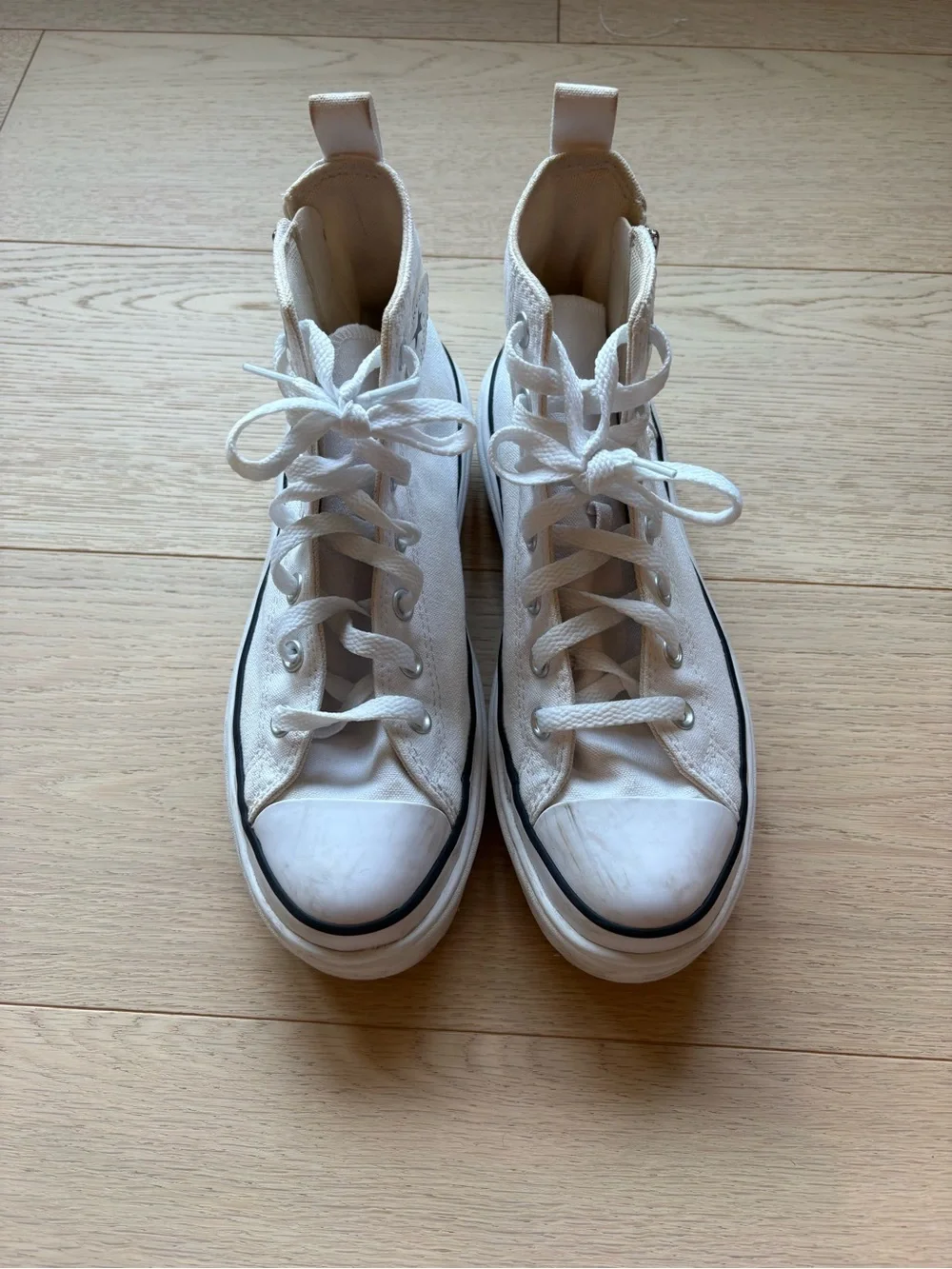 Converse White Kids High-Top Platform Sneakers with Black Trim